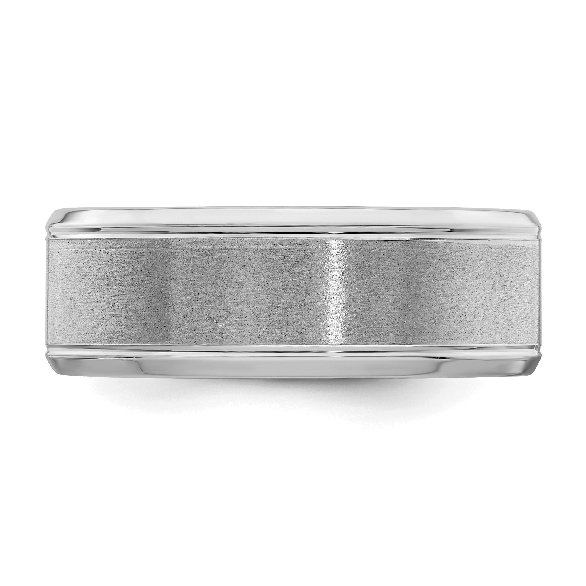 Sterling Silver Rhodium-plated 8mm Brushed Fancy Band Size 13.5