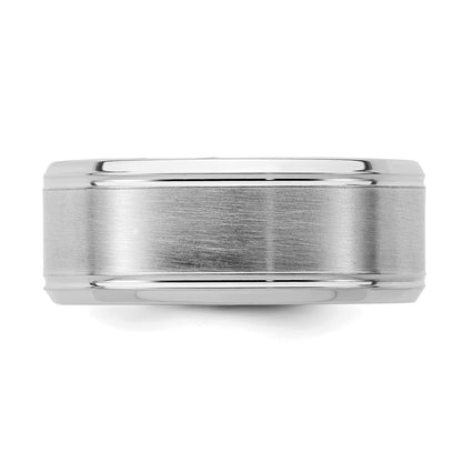 Sterling Silver Rhodium-plated 8mm Brushed Fancy Band Size 13.5