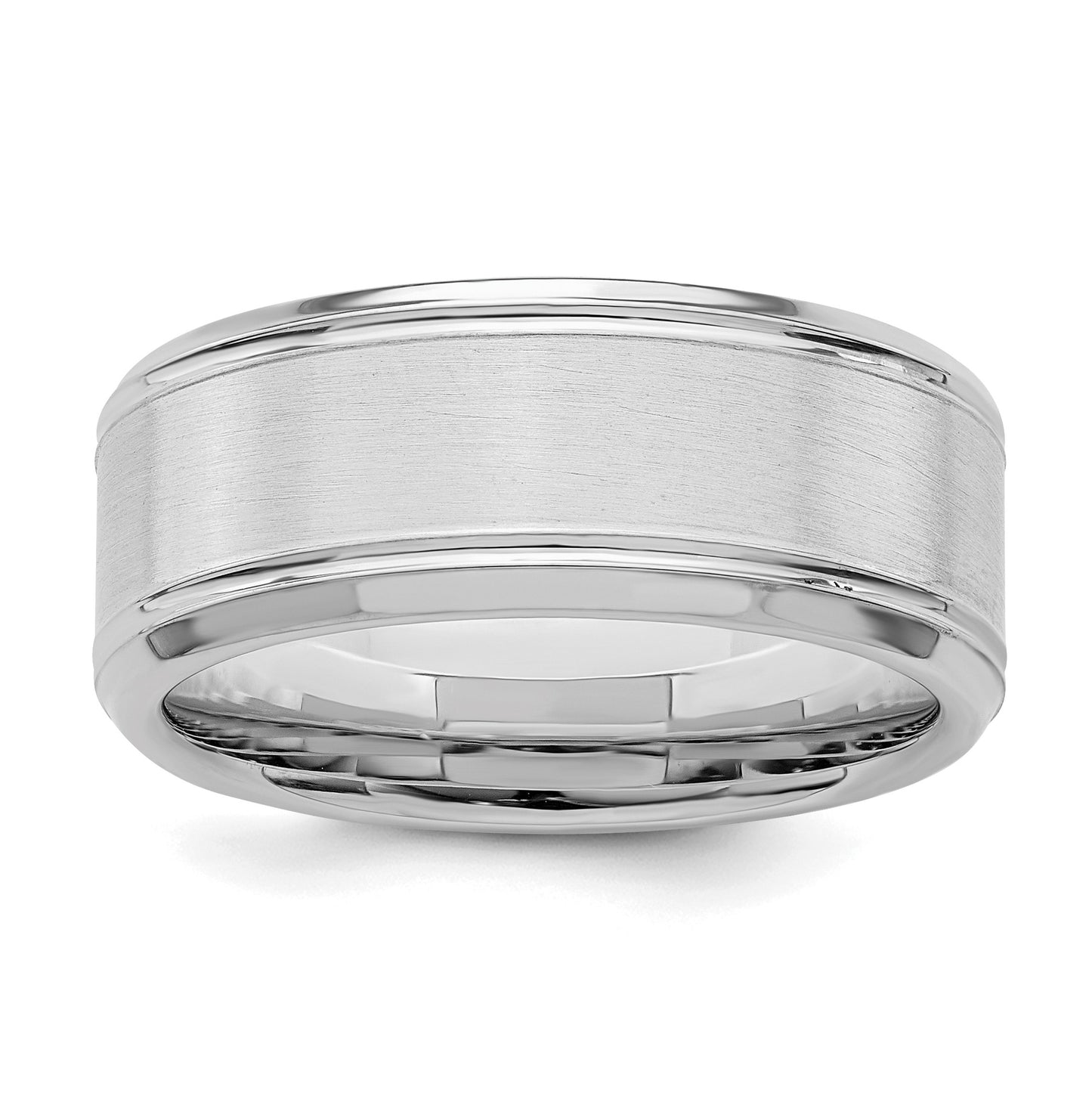 Sterling Silver Rhodium-plated 8mm Brushed Fancy Band Size 12.5