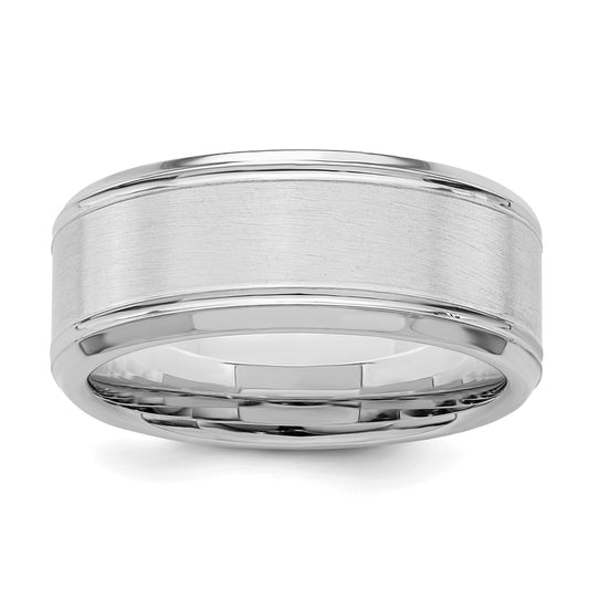 Sterling Silver Rhodium-plated 8mm Brushed Fancy Band Size 10.5