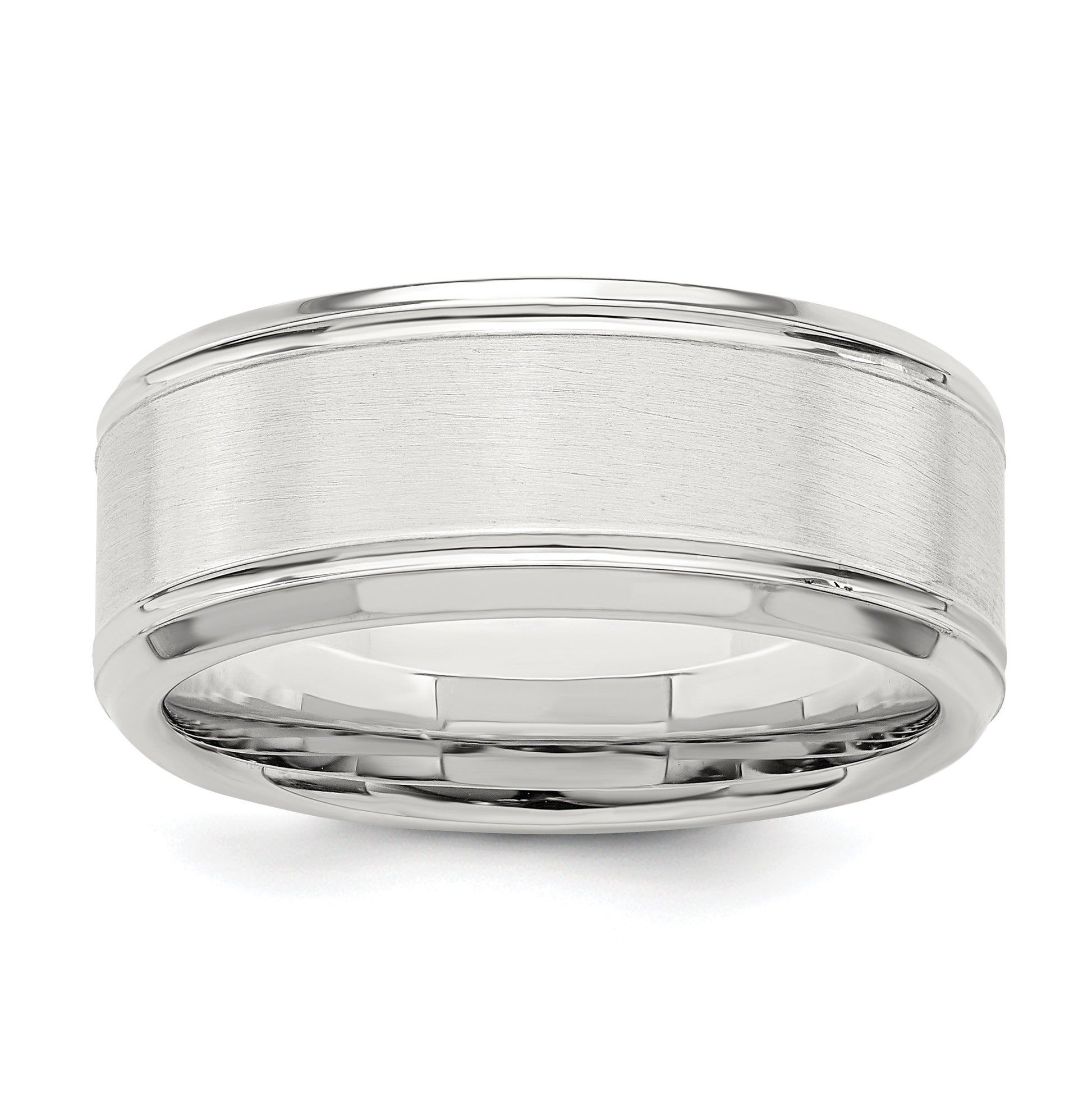 Sterling Silver 6mm Brushed Flat Beveled Edge Fancy Band Size 7.5