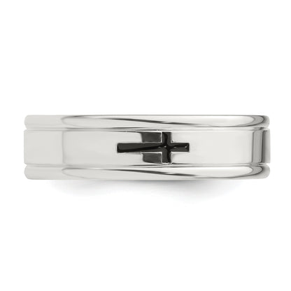Sterling Silver 6mm Enamel Cross Fancy Band Size 7