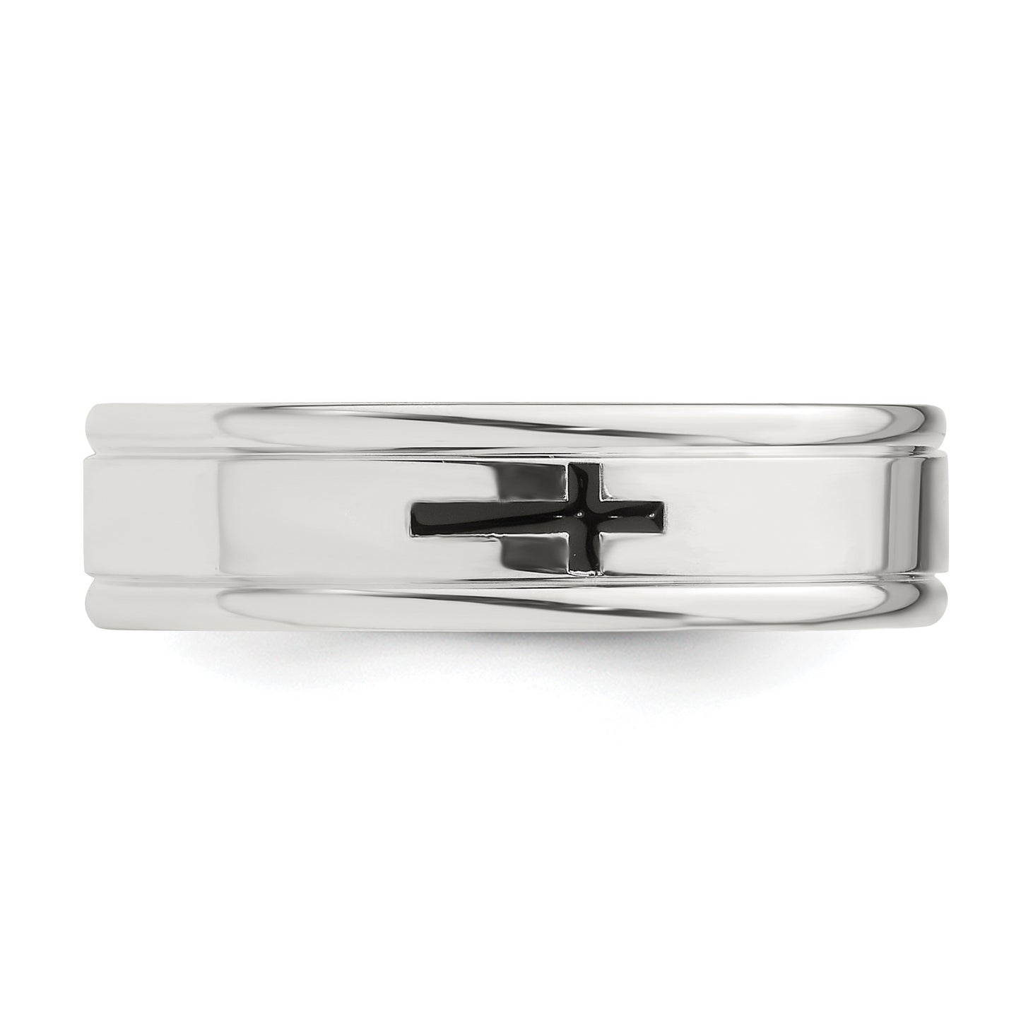 Sterling Silver 6mm Enamel Cross Fancy Band Size 8