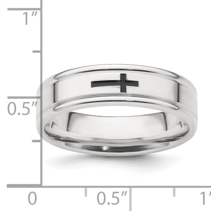 Sterling Silver 6mm Enamel Cross Fancy Band Size 10