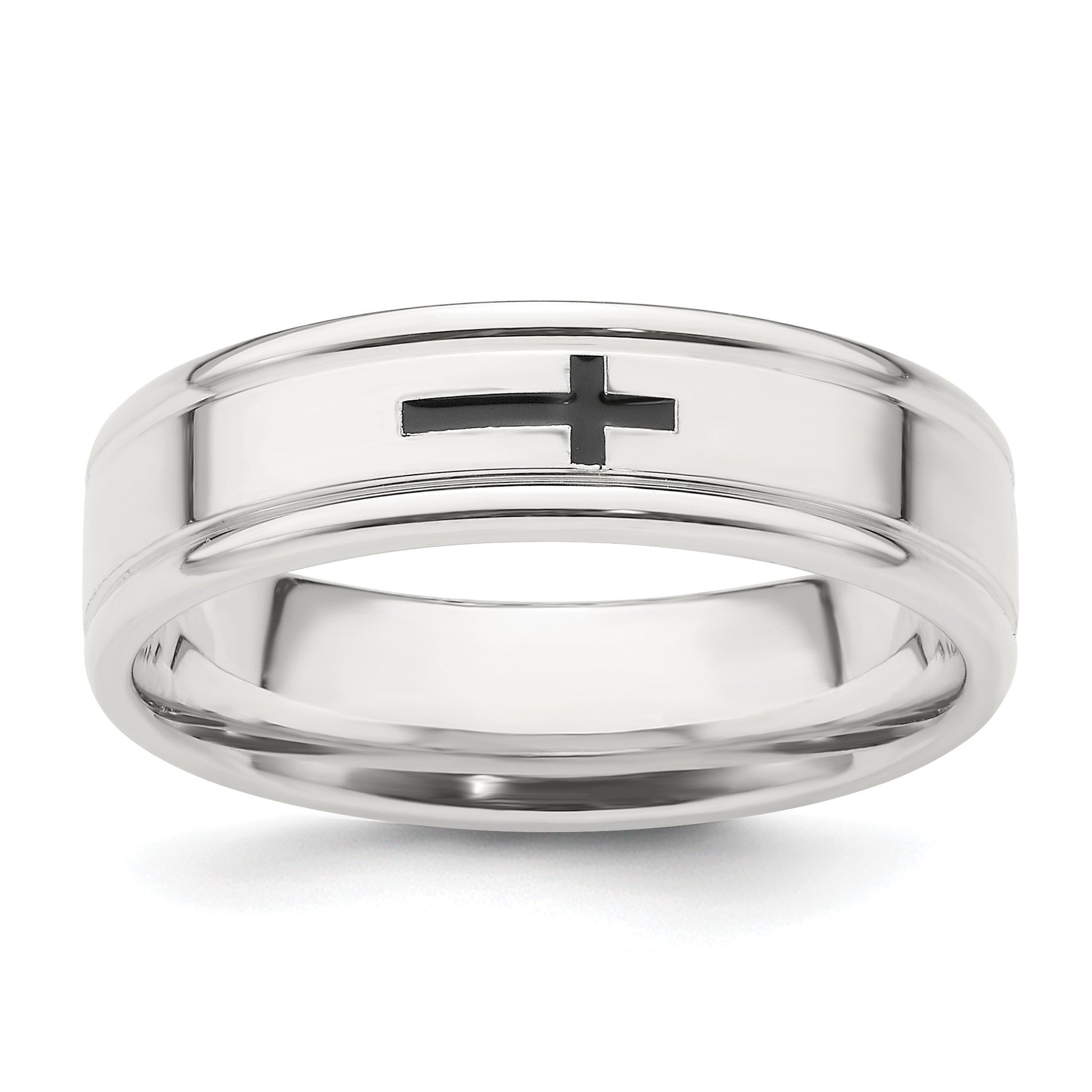 Sterling Silver 6mm Enamel Cross Fancy Band Size 10