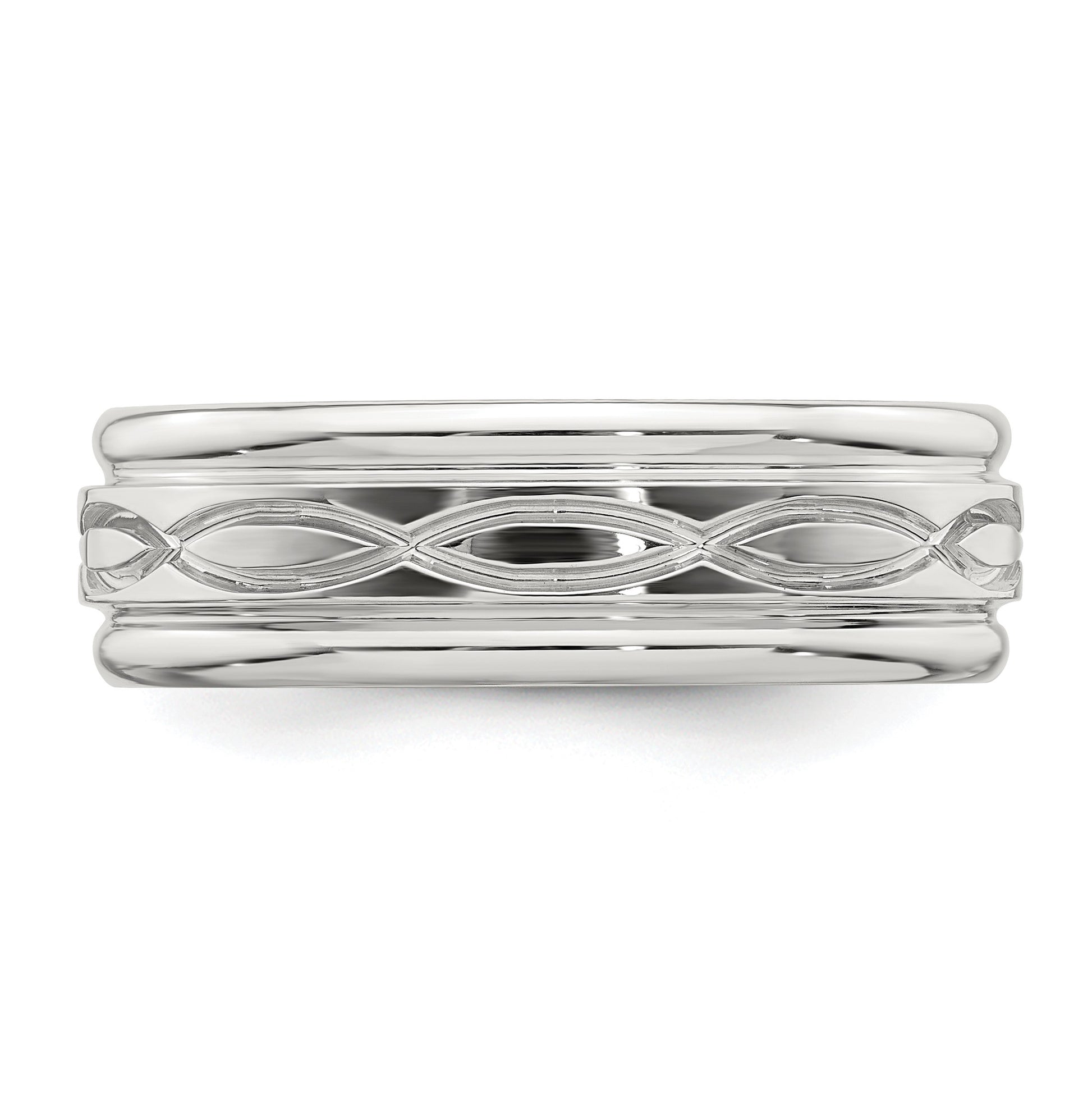 Sterling Silver 7mm Polished Flat Intertwined Design Beveled Edge Fancy Band Size 10.5
