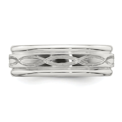 Sterling Silver 7mm Polished Flat Intertwined Design Beveled Edge Fancy Band Size 10.5