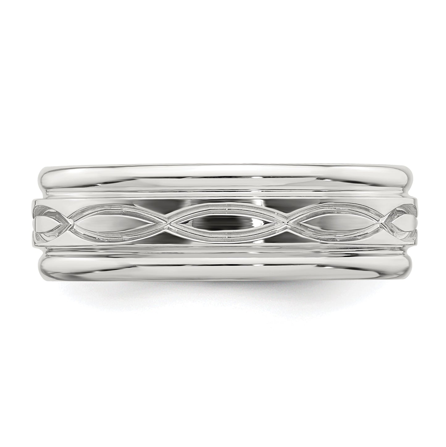 Sterling Silver 7mm Polished Flat Intertwined Design Beveled Edge Fancy Band Size 13