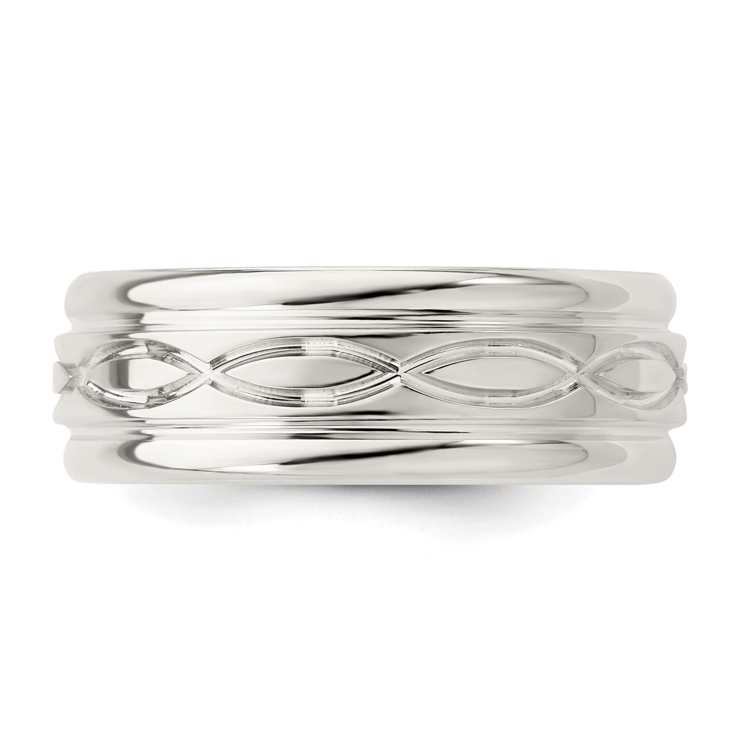 Sterling Silver 7mm Polished Flat Intertwined Design Beveled Edge Fancy Band Size 10.5