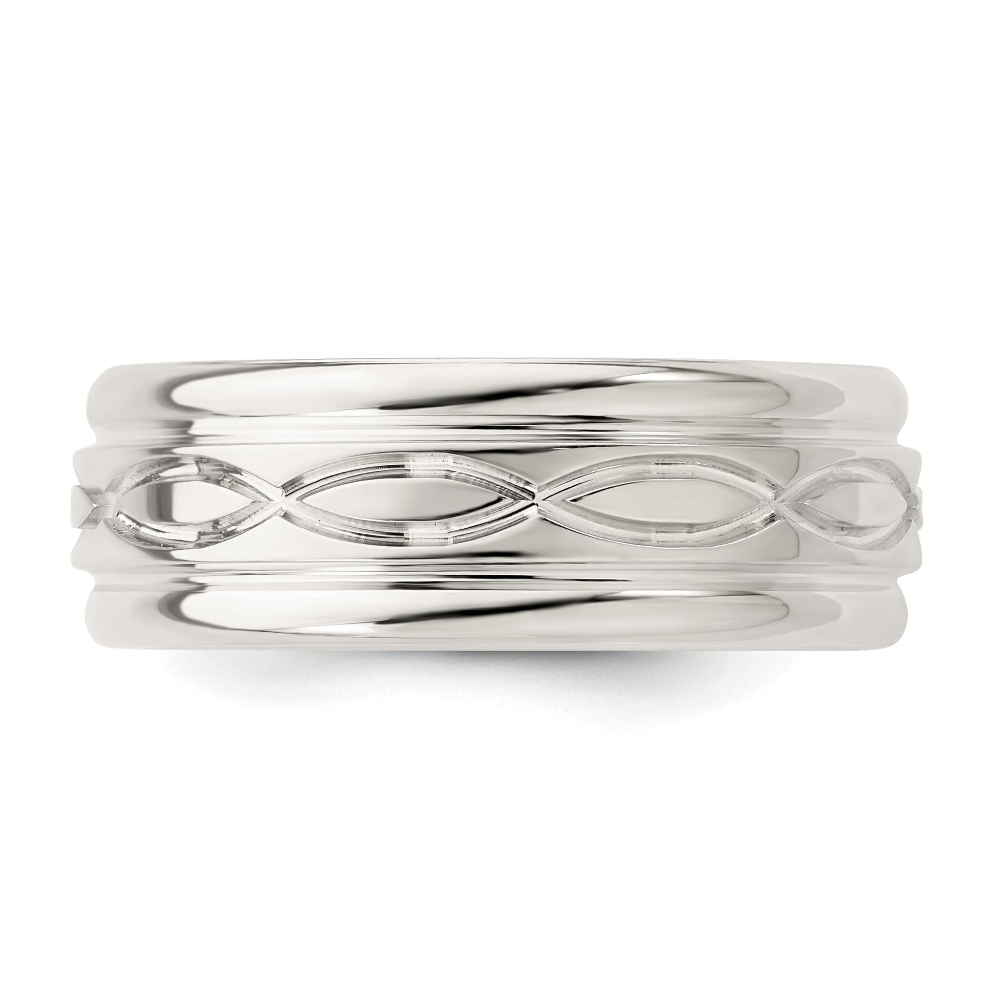 Sterling Silver 7mm Polished Flat Intertwined Design Beveled Edge Fancy Band Size 10.5