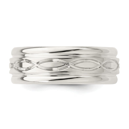 Sterling Silver 7mm Polished Flat Intertwined Design Beveled Edge Fancy Band Size 12