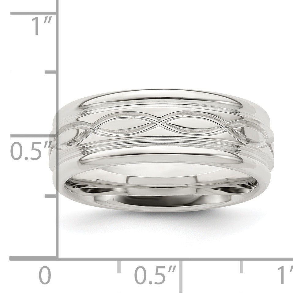 Sterling Silver 7mm Polished Flat Intertwined Design Beveled Edge Fancy Band Size 10.5
