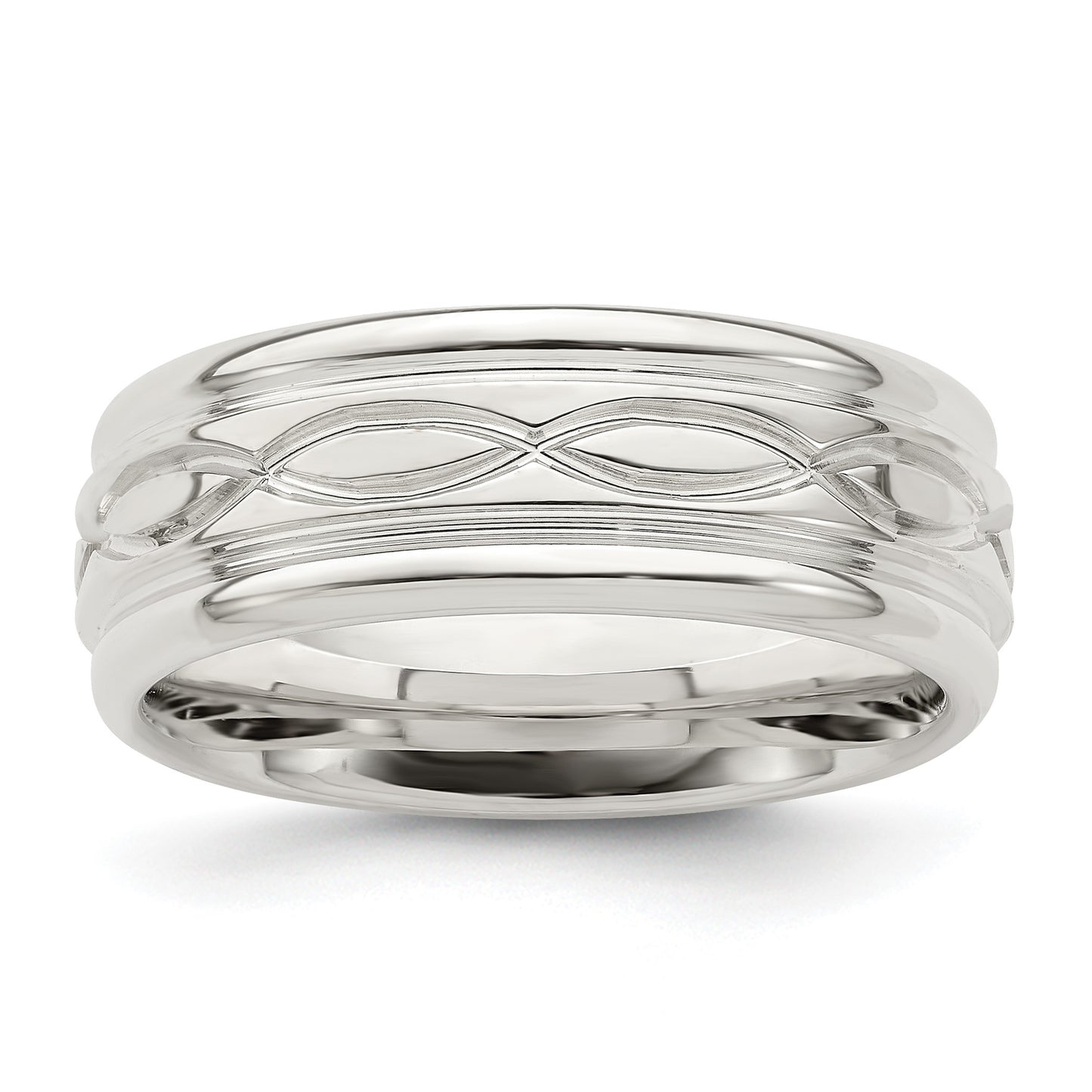 Sterling Silver 7mm Polished Flat Intertwined Design Beveled Edge Fancy Band Size 10.5