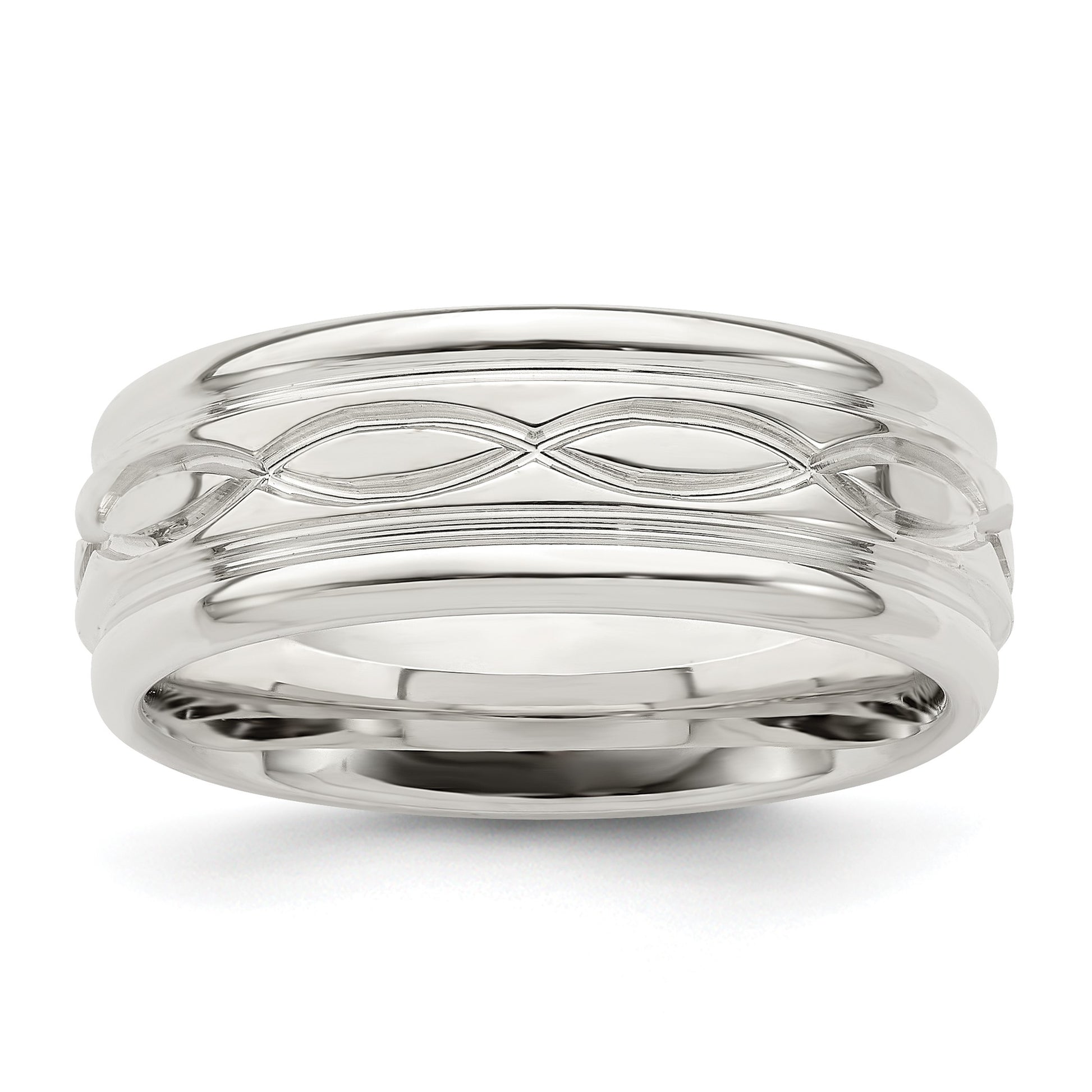 Sterling Silver 7mm Polished Flat Intertwined Design Beveled Edge Fancy Band Size 10.5