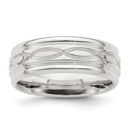 Sterling Silver 7mm Polished Flat Intertwined Design Beveled Edge Fancy Band Size 10.5