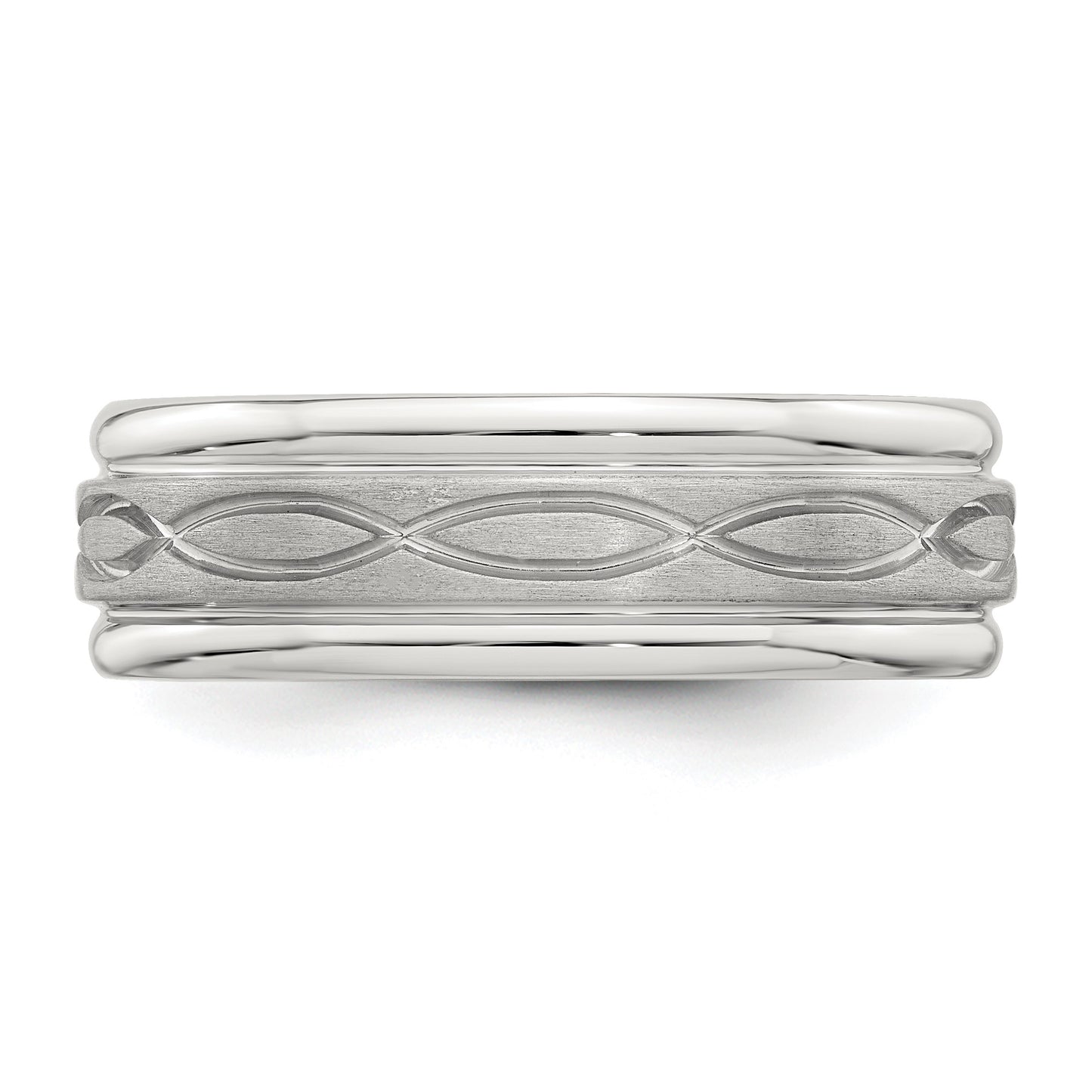 Sterling Silver 7mm Brushed Flat Intertwined Design Beveled Edge Fancy Band Size 7