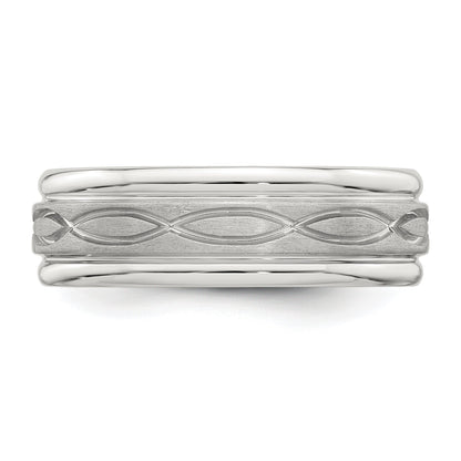 Sterling Silver 7mm Brushed Flat Intertwined Design Beveled Edge Fancy Band Size 9