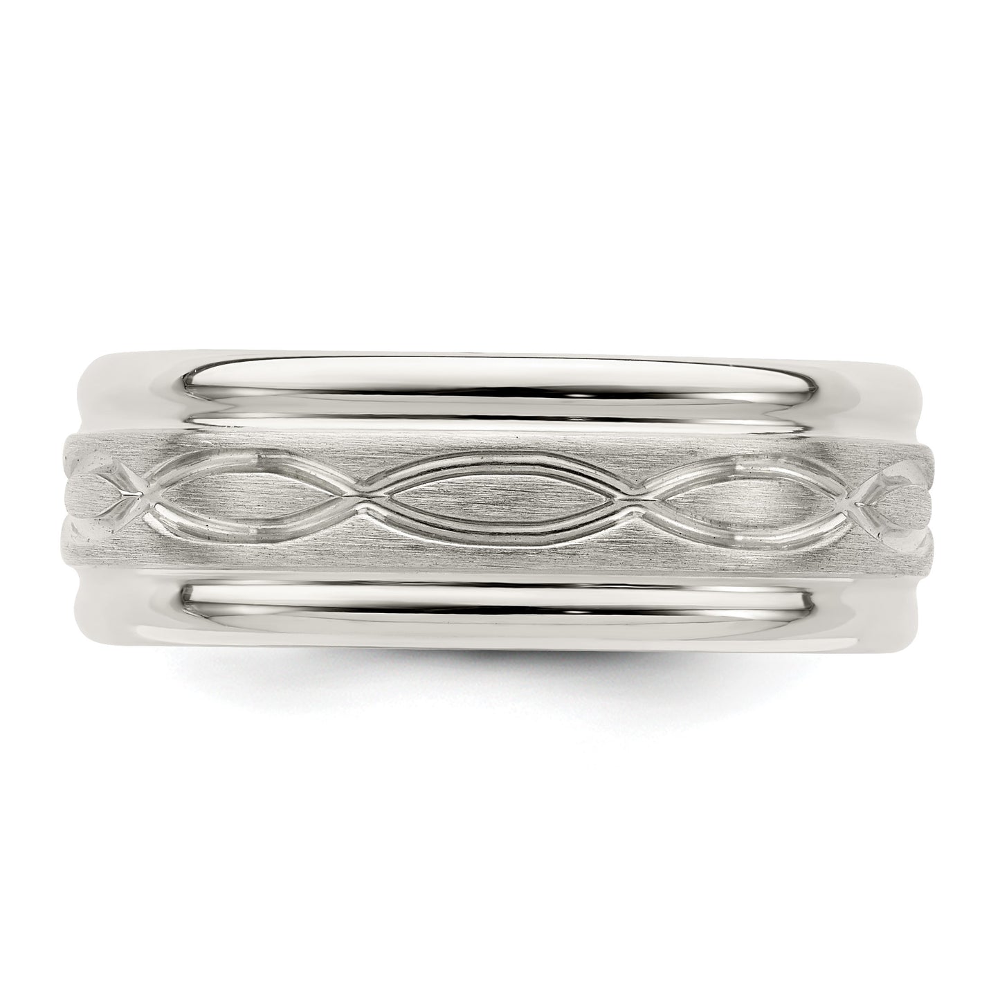 Sterling Silver 7mm Brushed Flat Intertwined Design Beveled Edge Fancy Band Size 10