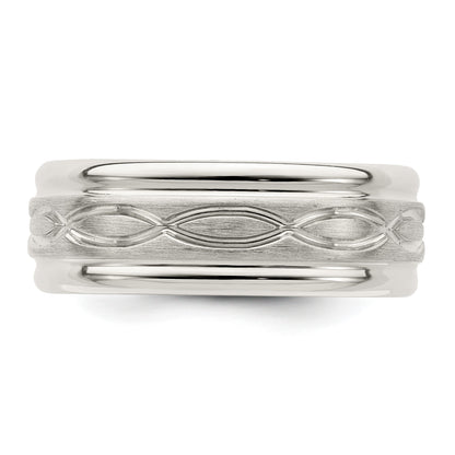 Sterling Silver 7mm Brushed Flat Intertwined Design Beveled Edge Fancy Band Size 9