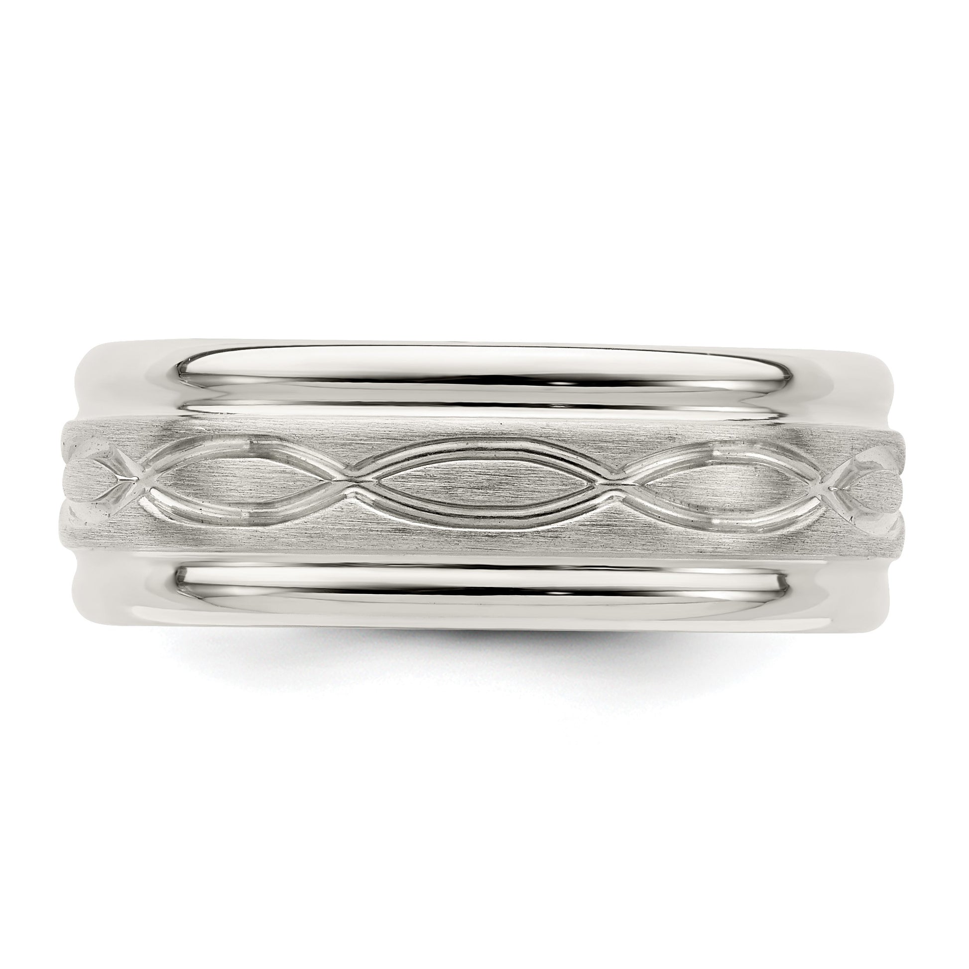 Sterling Silver 7mm Brushed Flat Intertwined Design Beveled Edge Fancy Band Size 10.5