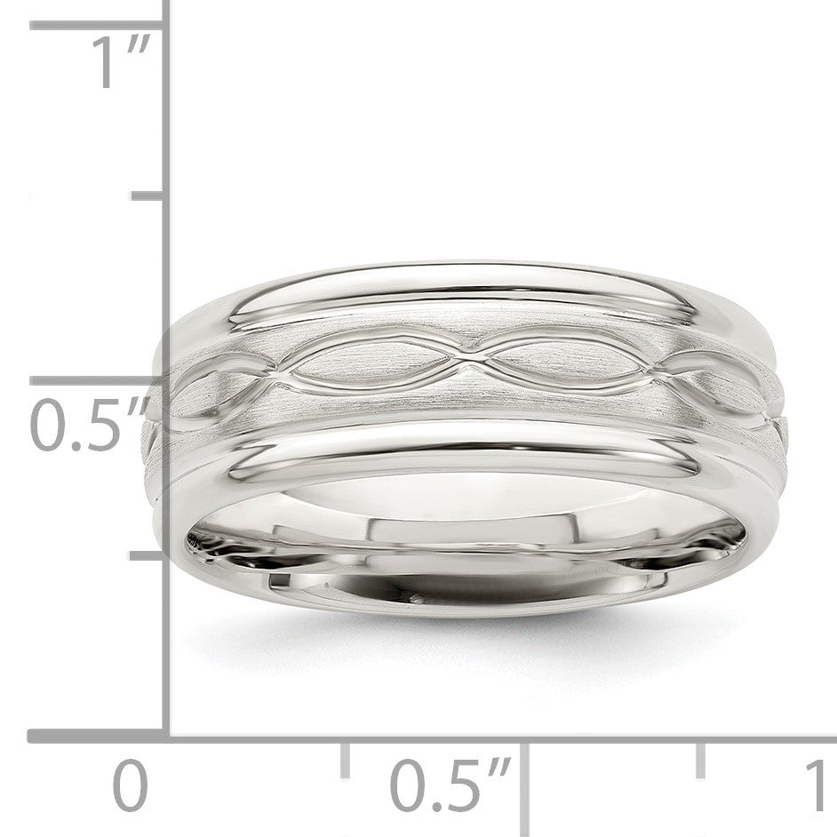 Sterling Silver 7mm Brushed Flat Intertwined Design Beveled Edge Fancy Band Size 10