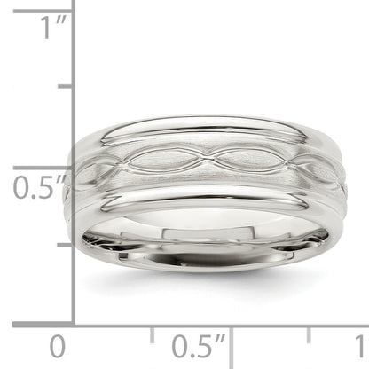 Sterling Silver 7mm Brushed Flat Intertwined Design Beveled Edge Fancy Band Size 8