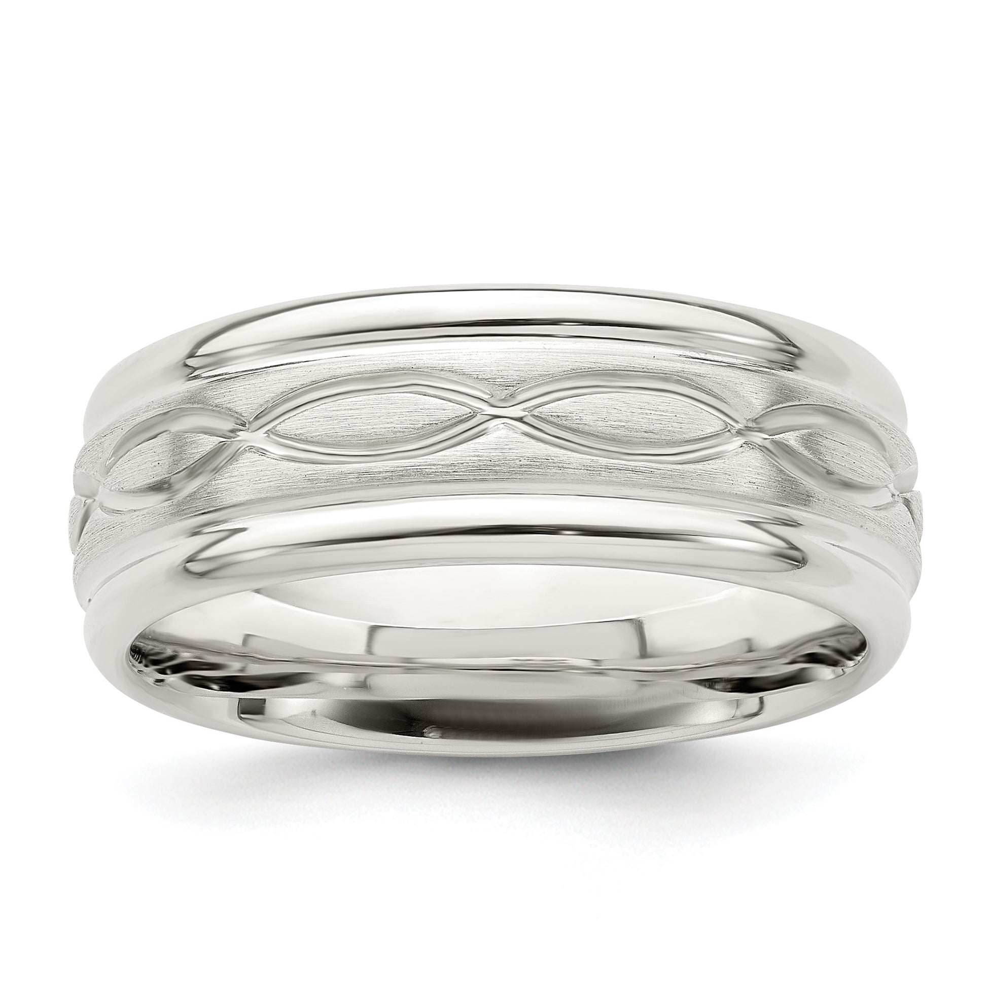 Sterling Silver 7mm Brushed Flat Intertwined Design Beveled Edge Fancy Band Size 8.5