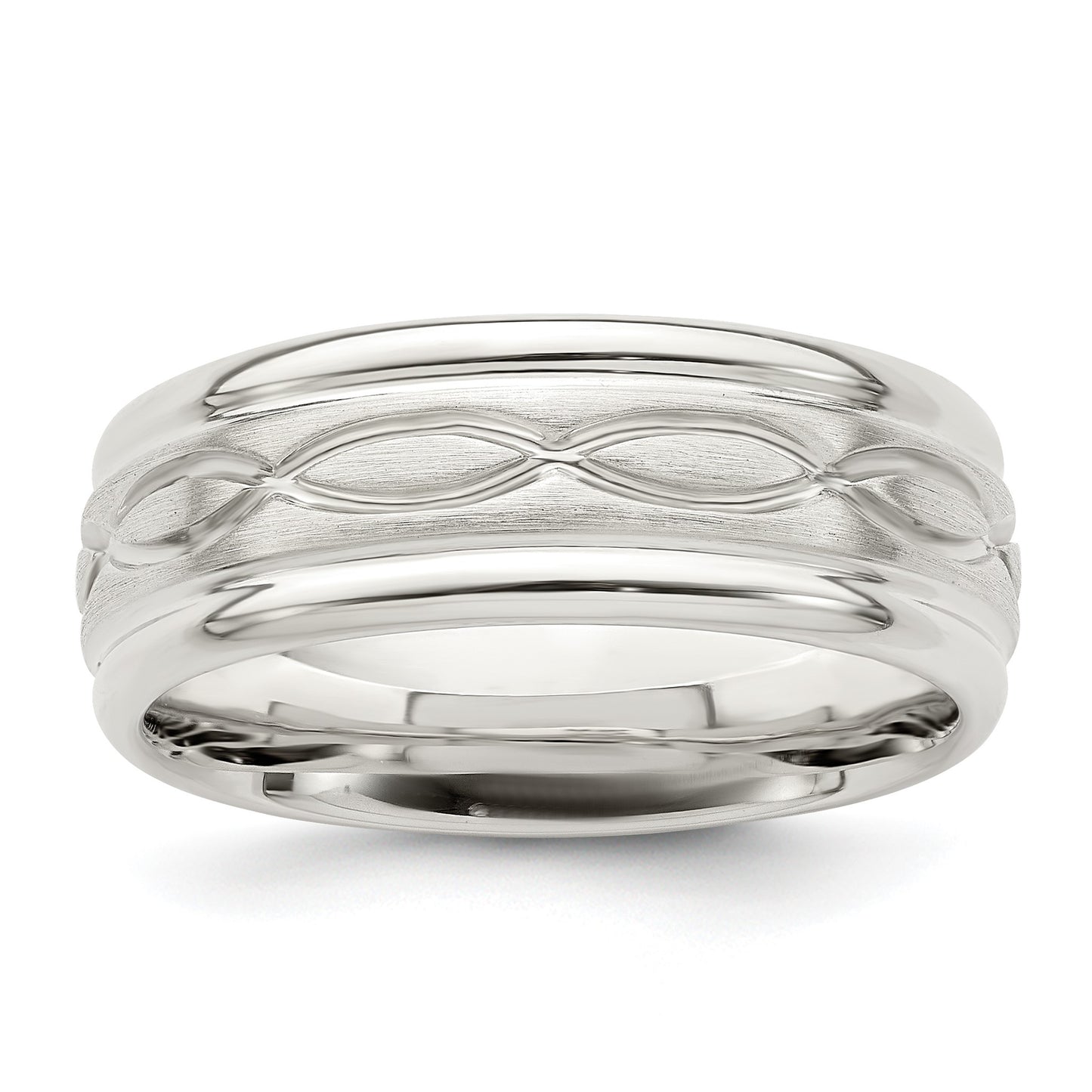 Sterling Silver 7mm Brushed Flat Intertwined Design Beveled Edge Fancy Band Size 12.5