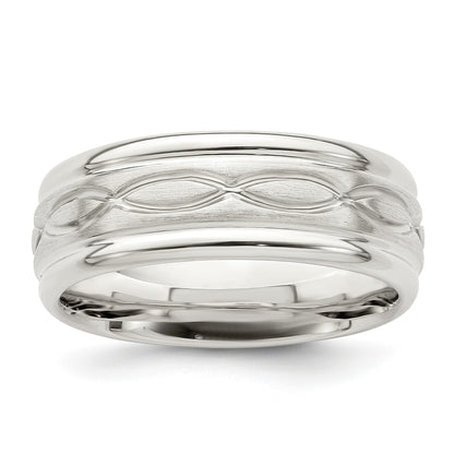 Sterling Silver 7mm Brushed Flat Intertwined Design Beveled Edge Fancy Band Size 12.5