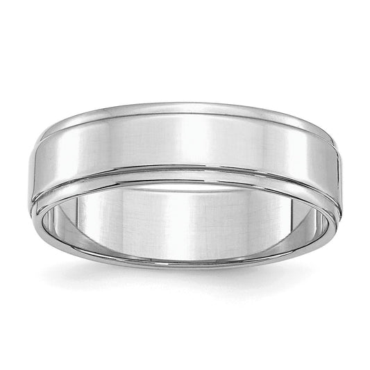 Sterling Silver Rhodium-plated 6mm Flat w/ Step Edge Size 12 Band
