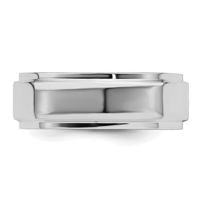 Sterling Silver Rhodium-plated 7mm Flat w/ Step Edge Size 10 Band