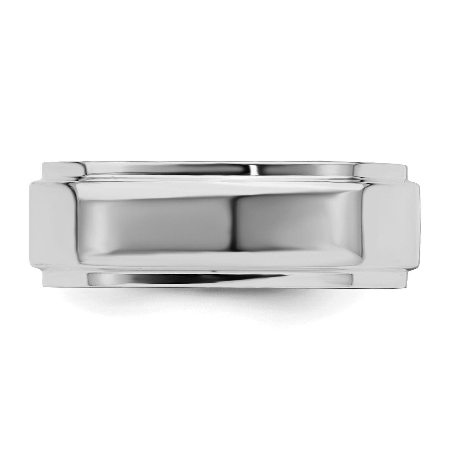 Sterling Silver Rhodium-plated 7mm Flat w/ Step Edge Size 8.5 Band