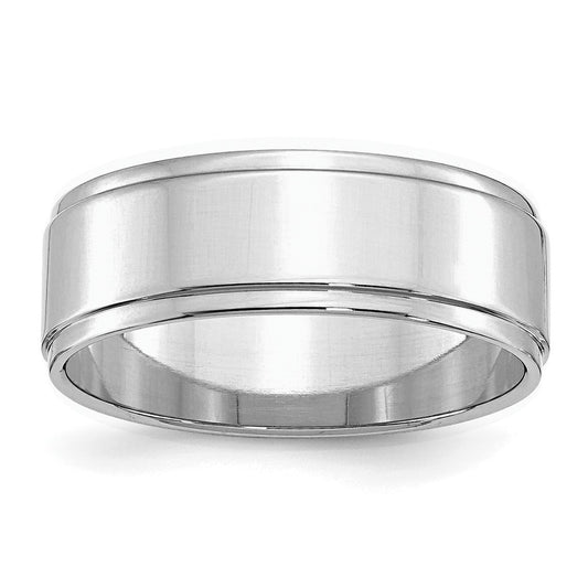 Sterling Silver Rhodium-plated 7mm Flat w/ Step Edge Size 11.5 Band