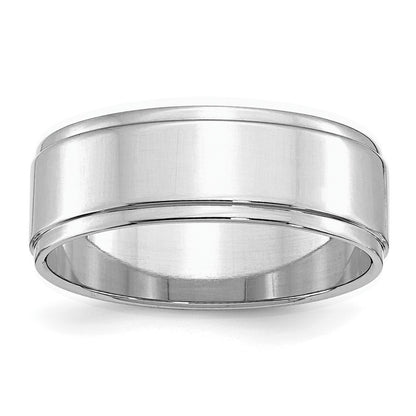 Sterling Silver Rhodium-plated 7mm Flat w/ Step Edge Size 13 Band