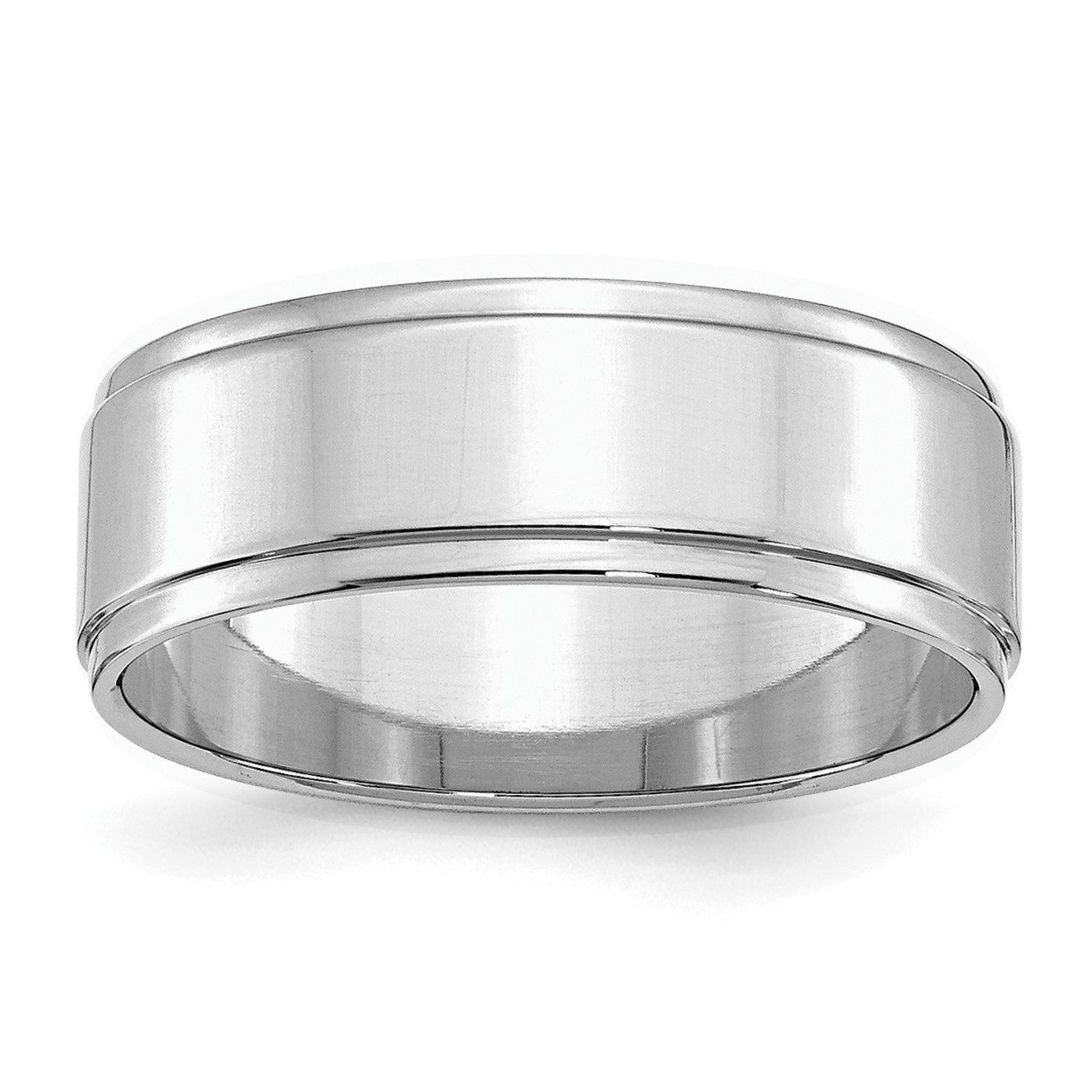 Sterling Silver Rhodium-plated 7mm Flat w/ Step Edge Size 8 Band