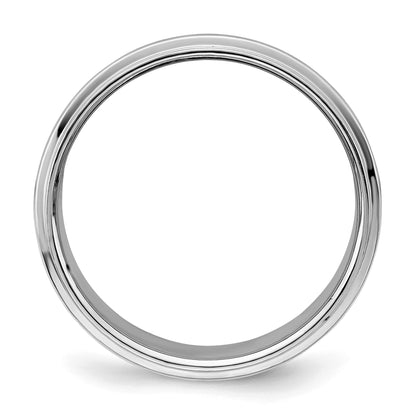 Sterling Silver Rhodium-plated 8mm Flat w/ Step Edge Size 10 Band