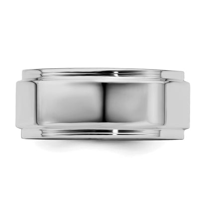 Sterling Silver Rhodium-plated 8mm Flat w/ Step Edge Size 9 Band