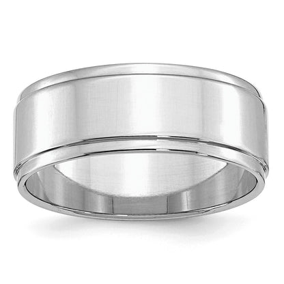Sterling Silver Rhodium-plated 8mm Flat w/ Step Edge Size 11 Band