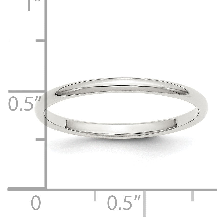 Sterling Silver Rhodium-plated 2mm Half-Round Size 8.5 Band