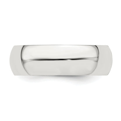 Sterling Silver Rhodium-plated 6mm Half-Round Size 6 Band