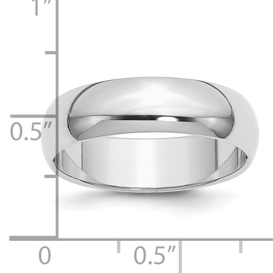 Sterling Silver Rhodium-plated 6mm Half-Round Size 11 Band