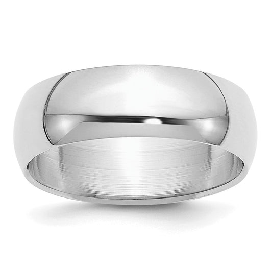 Sterling Silver Rhodium-plated 7mm Half-Round Size 8 Band