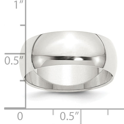 Sterling Silver 8mm Half Round Size 10 Band