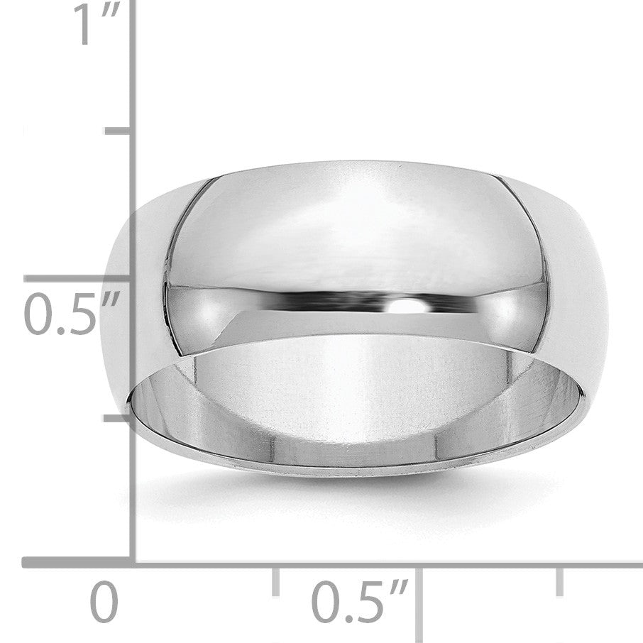 Sterling Silver Rhodium-plated 8mm Half-Round Size 10 Band