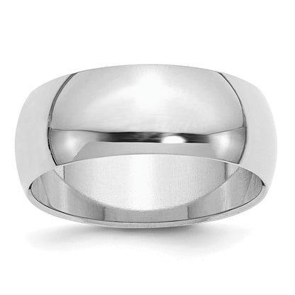 Sterling Silver Rhodium-plated 8mm Half-Round Size 9 Band