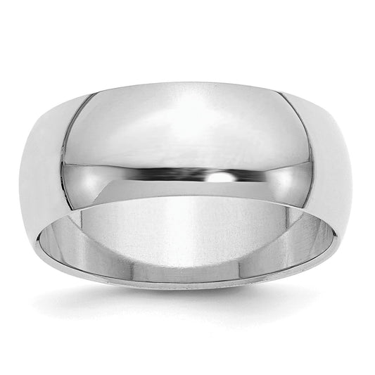 Sterling Silver Rhodium-plated 8mm Half-Round Size 5 Band