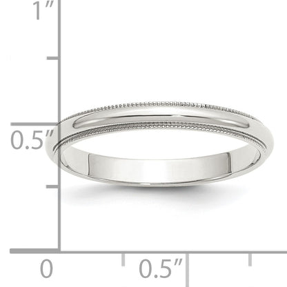 Sterling Silver Rhodium-plated 3mm Half Round Milgrain Size 6 Band