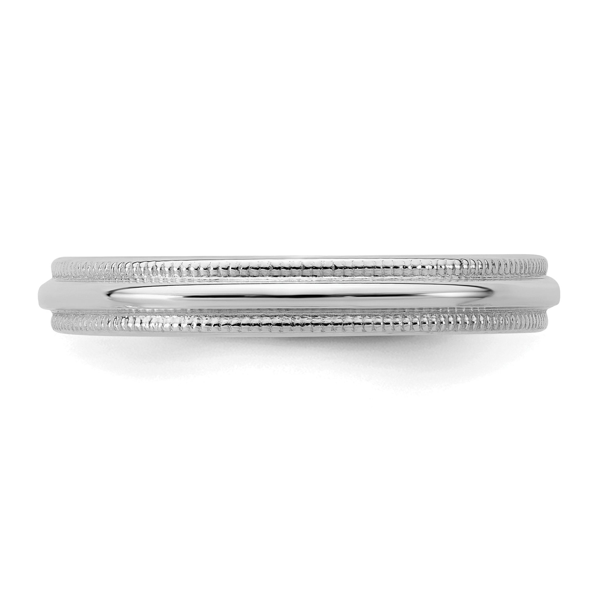 Sterling Silver Rhodium-plated 3mm Half Round Milgrain Size 6 Band
