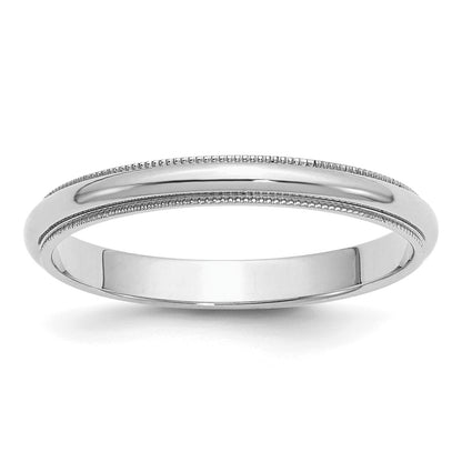 Sterling Silver Rhodium-plated 3mm Half Round Milgrain Size 8 Band