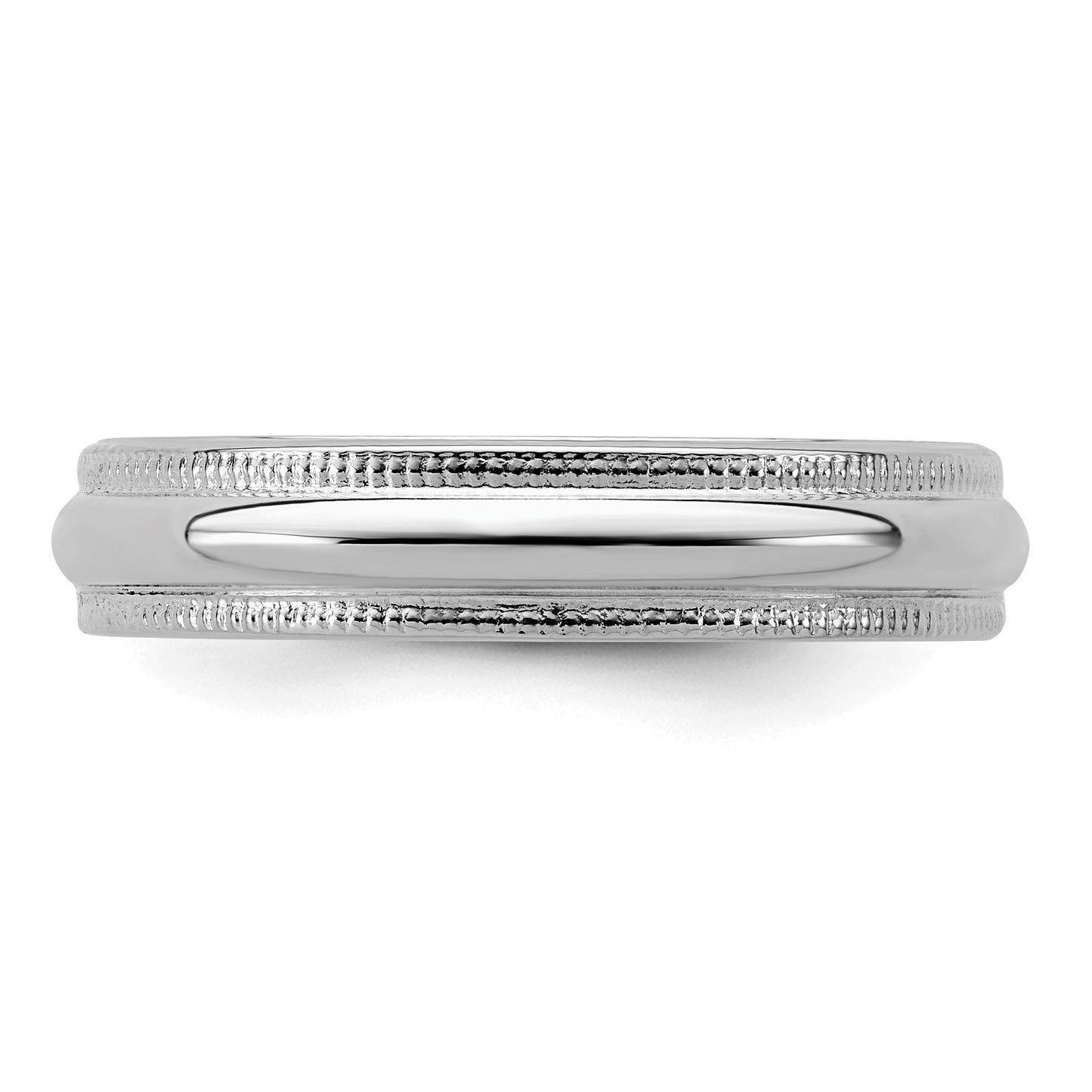 Sterling Silver Rhodium-plated 4mm Half Round Milgrain Size 6 Band